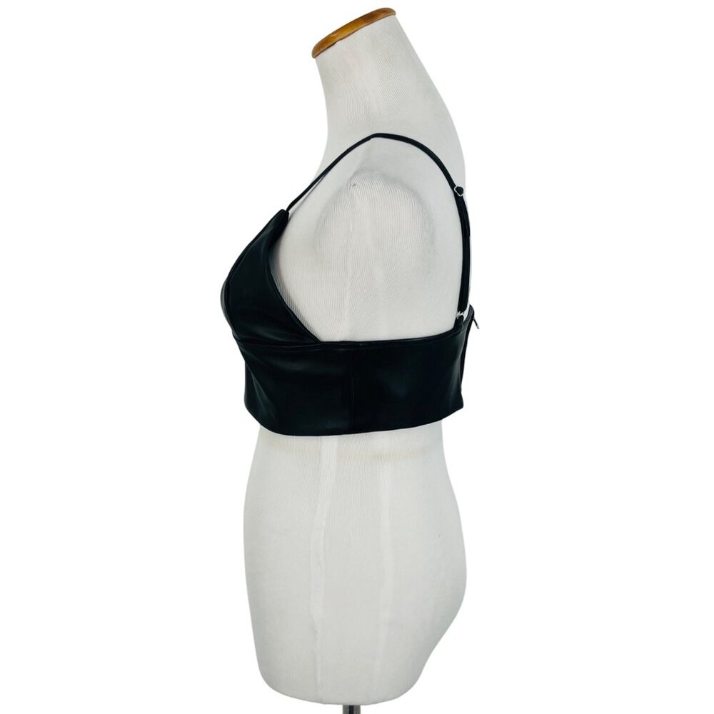 NWOT Shoedazzle Black Soft Vegan Leather Edgy V-Neck Sexy Club Rave EDM Crop Top - Picture 4 of 16